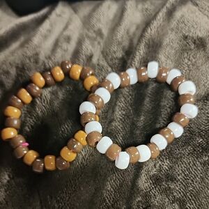Brown and White Beaded Bracelets